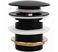 Rea Bonde de lavabo Universelle Click-Clack Noir 6 cm Bonde de lavabo avec trop-Plein, Bouchon Pop-up en Laiton (Noir Mat)