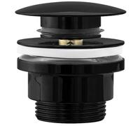 Rea Bouchon de lavabo de salle de bain universel Click-Clack BLACK METALIC Bonde lavabo salle de bain avec trop-plein, bouchon pop-up en laiton (Noir brillant)
