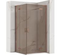 Rea Cabine de Douche d’Angle 100x80 (porte x paroi), Verre Fumé Bronze, Profils Cuivre Brossé