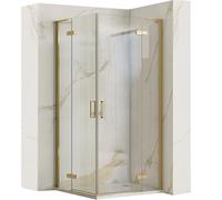Rea CABINE DE DOUCHE HUGO DOUBLE GOLD BRUSH 80x80x200,5 cm Verre trempé de sécurité transparent 6mm (doré) Sans receveur de douche