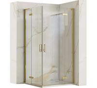 Rea CABINE DE DOUCHE HUGO DOUBLE GOLD BRUSH 90x90x200,5 cm Verre trempé de sécurité transparent 6mm (doré) Sans receveur de douche