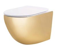 Rea Carlo Mini cuvette de wc suspendue sans bride blanc-doré brillant REA-C6006