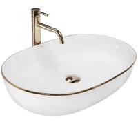Rea Cleo umywalka 60,5x41 cm owalna nablatowa biała-złota REA-U6211