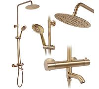 Rea Colonne de douche avec thermostat Lungo Gold Brush Système de Douche en Laiton Pour Salle de Bain (Or)
