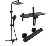 Rea Colonne de douche avec thermostat MIKE Black Système de douche en laiton pour salle de bain (noir mat)