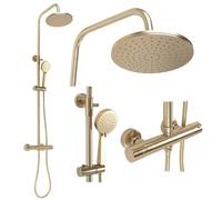 Rea Colonne de douche avec thermostat PAROT BRUSHED GOLD Système de Douche en Laiton Pour Salle de Bain (Or)