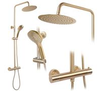 Rea Colonne de douche avec thermostat VINCENT Gold Brush Système de Douche en Laiton Pour Salle de Bain (Or)