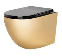 Rea Cuvette WC Suspendu Mural Carlo Mini Flat Gold/Black Cuvette Toilette céramique - Abattant Softclose en Duroplast - Abaissement Automatique à Fermeture en Douceur (Or/noir)