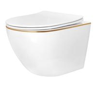 Rea Cuvette WC suspendue en céramique Carlo Mini Tornado Nfq Gold Edge, Esthétique minimaliste et entretien facile - 49x35,5x35cm