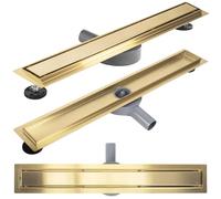 Rea Drain linéaire Neox pro Brush Gold 80 Caniveau de Douche en Acier Inoxydable Siphon Sol d'évacuation pour Salle de Bain Drain De Plancher Douche (Or brossé)