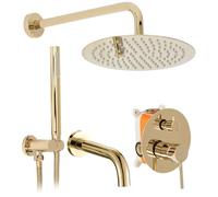 Rea Ensemble de Douche-BAIGNOIRE ENCASTRÉE LUNGO GOLD + BOX Système de Douche en Laiton Pour Salle de Bain (Or)