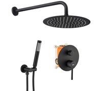 Rea Ensemble de Douche ENCASTRÉ LUNGO BLACK + BOX Système de Douche en Laiton Pour Salle de Bain (Noir)