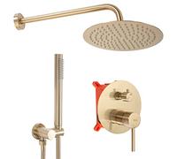Rea Ensemble de Douche ENCASTRÉ LUNGO GOLD MATT + BOX Système de Douche en Laiton Pour Salle de Bain (Or)