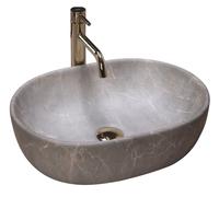 Rea Vasque à Poser Lara Beige, Ovale, En Céramique, Imitation Pierre, Pour Salle De Bain, Couleur Beige Champagne, 48 x 35 cm, Idéale comme Lave-Main ou Lavabo pour WC, Lavabo à Poser