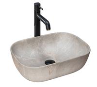 Rea Vasque À Poser Livia Beige, Pour Salle De Bain, Idéale Comme Lavabo Pour Lave-Main Wc, En Céramique, Imitant La Pierre, 465 x 335 x 135 mm