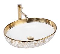 Rea Margot umywalka 52x40 cm owalna nablatowa biała-złota REA-U9650