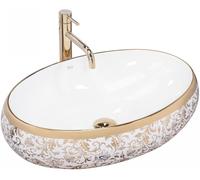 Rea Vasque à poser Melania Meryl Lavabo Salle de Bain 600 x 405 x 145 mm en Céramique (Blanc/doré)