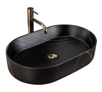 Rea Nadia Black Stone Matt umywalka 61x38,5 cm nablatowa owalna czarny imitacja kamienia REA-U8565