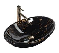 Rea Pamela umywalka 53x33 cm nablatowa owalna black marble shiny REA-U5067