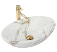 Rea Vasque À Poser Shiny Aiax Pour Salle De Bain, Idéale Comme Lavabo Pour Lave-Main Pour Wc, À Poser Sur Le Comptoir, 33 x 53 cm, Blanche, imitation de pierre