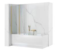 Rea Paroi de Baignoire Pliante Agat-2 80 Brush Gold Pare-Baignoire 80 x 140 cm Épaisseur de Verre 5 mm (Finition du Profil : Or Brossé)