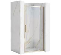 Rea PORTE DE DOUCHE À ENTROUVRIR RAPID SWING GOLD 90 Verre trempé de sécurité transparent 6 mm (Doré)
