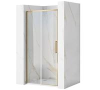Rea PORTE DE DOUCHE COULISSANTE RAPID SLIDE GOLD BRUSH 100 Verre trempé de sécurité transparent 6 mm (Doré)
