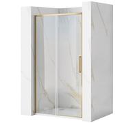 Rea PORTE DE DOUCHE COULISSANTE RAPID SLIDE GOLD BRUSH 110 Verre trempé de sécurité transparent 6 mm (Doré)