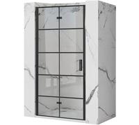 Rea Porte de douche Molier Noir 90 + profil Verre de sécurité trempé transparent 6 mm (Noir)