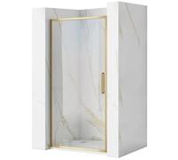 Rea Porte de douche Rapid Swing Brush Gold 90 Verre de sécurité trempé transparent 6 mm (Brushed Gold)