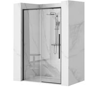 Rea PORTE DE DOUCHE SOLAR BLACK 140 Verre trempé de sécurité transparent 6 mm (Noir)