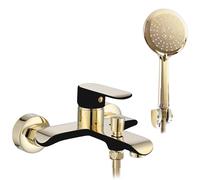 Rea ROBINET DE BAIGNOIRE BLOOM BLACK GOLD Mitigeur Baignoire avec Douchette en Laiton pour Salle de Bain Chaude et Froide Réglable (noir mat/or)