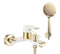 Rea ROBINET DE BAIGNOIRE BLOOM WHITE GOLD Mitigeur Baignoire avec Douchette en Laiton pour Salle de Bain Chaude et Froide Réglable (or/blanc)