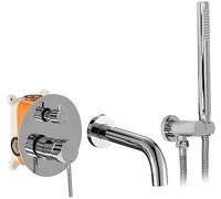 Rea ROBINET DE BAIGNOIRE ENCASTRÉ Lungo Chrom + Box Mitigeur Baignoire avec Douchette en Laiton pour Salle de Bain Chaude et Froide Réglable (Chrome)