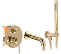 Rea ROBINET DE BAIGNOIRE ENCASTRÉ LUNGO L.GOLD + BOX Mitigeur Baignoire avec Douchette en Laiton pour Salle de Bain Chaude et Froide Réglable (Or)