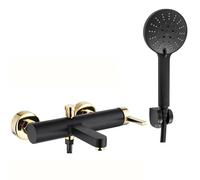 Rea ROBINET DE BAIGNOIRE POLO BLACK GOLD Mitigeur Baignoire avec Douchette en Laiton pour Salle de Bain Chaude et Froide Réglable (noir mat/or)