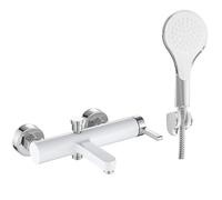 Rea ROBINET DE BAIGNOIRE POLO WHITE CHROME Mitigeur Baignoire avec Douchette en Laiton pour Salle de Bain Chaude et Froide Réglable (Chromé)
