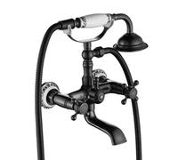 Rea Robinet de baignoire rustique ancien Mitigeur de baignoire noir avec douchette en laiton pour salle de bain chaude et froide réglable (noir mat)