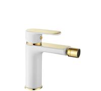 Rea ROBINET DE BIDET BLOOM WHITE GOLD Mitigeur monocommande en Laiton pour WC Toilette Salle de Bain (Blanc/Or)
