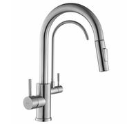 Rea Robinet de cuisine à bec extractible Eco Fresh Brushed Nickel, Parfait pour la vaisselle et le nettoyage - 18x29,5x37,5cm