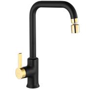 Rea ROBINET DE CUISINE POLO BLACK GOLD Mitigeur évier de Cuisine en Laiton Chaude et Froide Réglable monocommande Pivotant à 360° (noir mat/d'or clair)