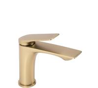 Rea Robinet de lavabo AVALON brush gold Low Mitigeur Salle de Bain en Laiton Monocommande Chaude et Froide Réglable Robinet de Lavage à la Main (doré)