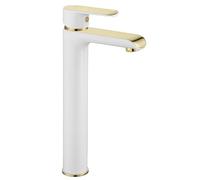 Rea ROBINET DE LAVABO BLOOM WHITE GOLD HAUT Mitigeur Salle de Bain en Laiton Monocommande Chaude et Froide Réglable Robinet de Lavage à la Main (blanc/or)