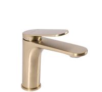 Rea Robinet de lavabo Marco Brush Gold low Mitigeur Salle de Bain en Laiton Monocommande Chaude et Froide Réglable Robinet de Lavage à la Main (Or brossé)