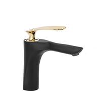 Rea ROBINET DE LAVABO ORBIT BLACK GOLD LOW Mitigeur Salle de Bain en Laiton Monocommande Chaude et Froide Réglable Robinet de Lavage à la Main (Noir)