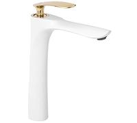 Rea ROBINET DE LAVABO ORBIT WHITE GOLD HIGH Mitigeur Salle de Bain en Laiton Monocommande Chaude et Froide Réglable Robinet de Lavage à la Main (Blanc/Or)