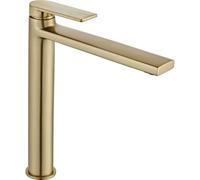 Rea ROBINET DE LAVABO VERSO BRUSH GOLD HIGH Mitigeur Salle de Bain en Laiton Monocommande Chaude et Froide Réglable Robinet de Lavage à la Main (Or)