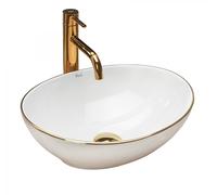 Rea Sofia Gold Edge umywalka 41x34,5 cm nablatowa owalna biała/pasek złoty REA-U3287