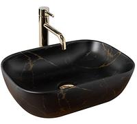 Rea Vasque À Pose Belinda Black Marble Mat, Pour Salle De Bain, En Céramique, Parfaite Comme Lavabo Lave-Main Pour Wc, 465 x 335 x 135 mm, Noire, Effet Marbre