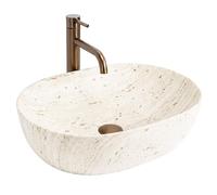 Rea - Vasque À Poser - Amelia 48 Travertine Classic Ovale - Ceramica - Pietra Artificiale - 48x34,5x13,5 cm